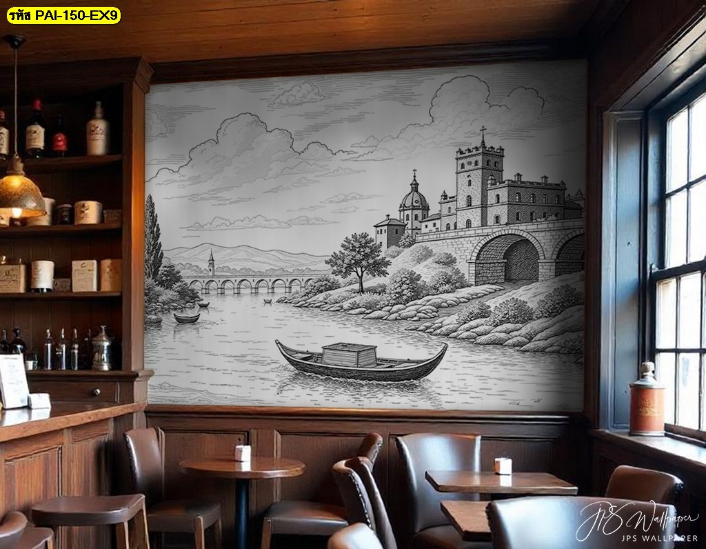จากผนังโล่งๆ กลายเป็นมุมถ่ายรูปของร้าน ด้วย วอลเปเปอร์ตกแต่งผนังร้าน วอลเปเปอร์ติดผนังสไตล์ยุโรป