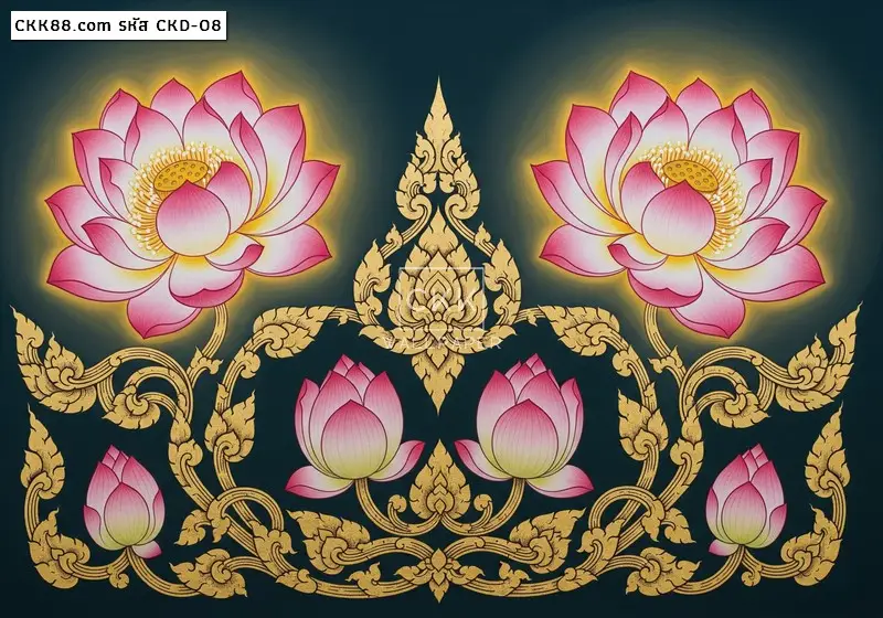 รับพิมพ์ วอลเปเปอร์ติดผนังลายดอกบัว แต่งห้องพระ ห้องสมาธิ