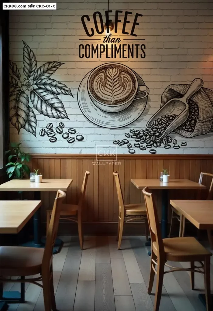 ขาย วอลเปเปอร์ลายภาพวาดกาแฟ ดีไซน์ใหม่เพื่อตกแต่งผนังร้านได้ลงตัว