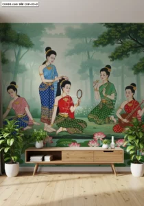 จำหน่าย วอลเปเปอร์ลายหญิงไทยโบราณ เพื่อใช้แต่งผนังร้านสปา ร้านนวด