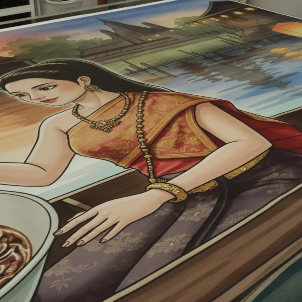 รับพิมพ์วอลเปเปอร์ร้านร้านก๋วยเตี๋ยวด้วยภาพแม่น้ำและเรือก๋วยเตี๋ยวเรือ ช่วยสร้างธีมร้านให้ชัดเจนยิ่งขึ้น