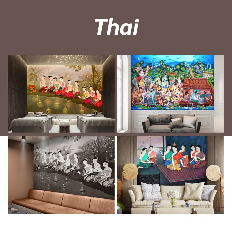 ภาพพิมพ์วอลเปเปอร์ ติดผนัง ตกแต่งโรงแรม สไตล์ไทย เน้นความเป็นเอกลักษณ์ไทย วัฒนธรรม ประเพณีไทย มีดีไซน์ล้ำสมัย