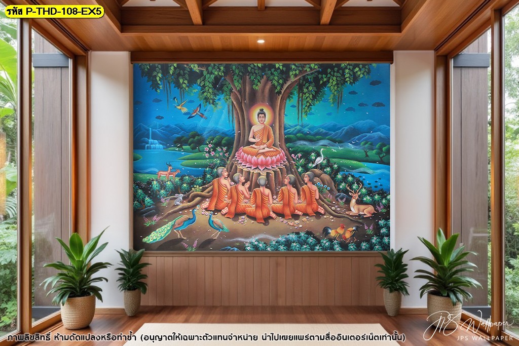 ภาพพิมพ์ลายพระพุทธเจ้าแสดงปฐมเทศนา คมชัดทุกรายละเอียด