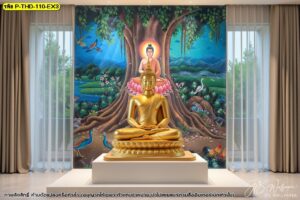 ภาพพิมพ์ลายพระพุทธเจ้าแสดงปฐมเทศนา จุดเริ่มต้นแห่งพระพุทธศาสนา งดงามด้วยศิลปะไทย