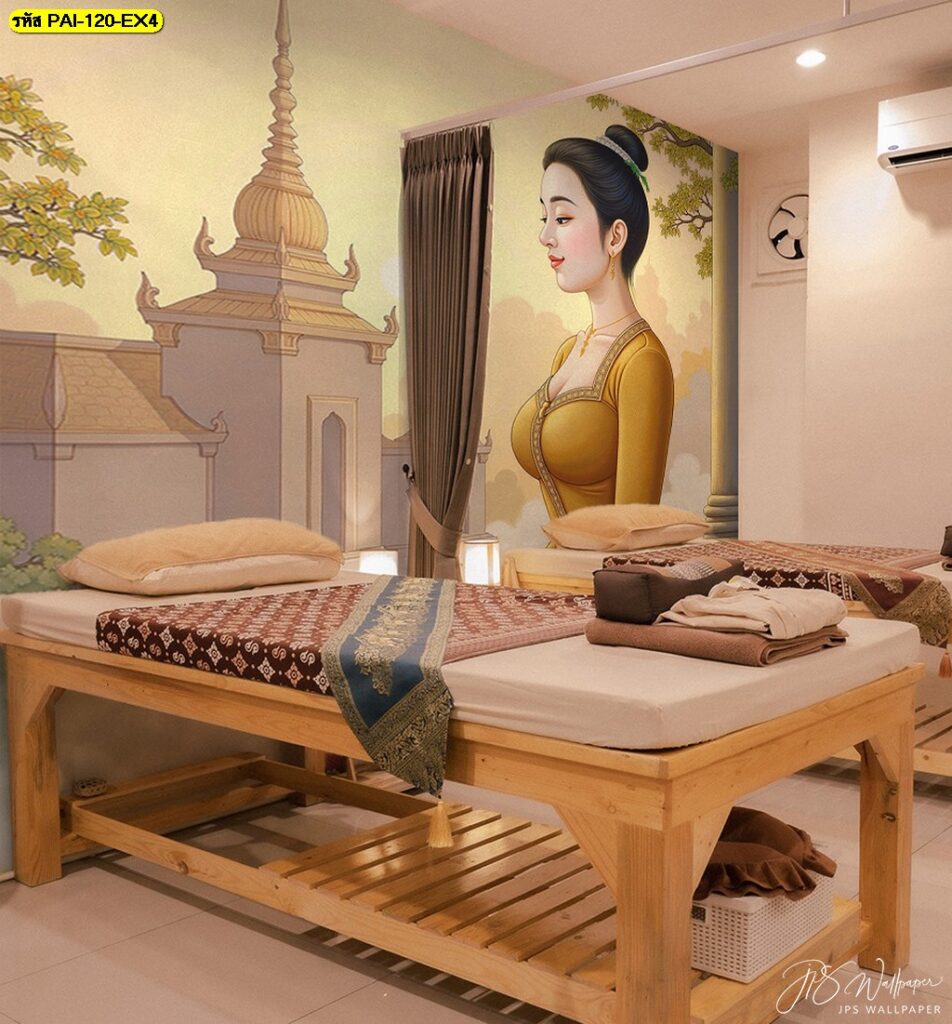 วอลเปเปอร์ร้านนวด ลายหญิงไทยโบราณ เพิ่มความหรูหราแบบไทยๆ