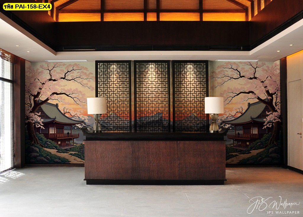 วอลเปเปอร์ ห้องทํางาน ลายแนวธรรมชาติ ใช้สำหรับบริษัทที่ต้องการภาพลักษณ์อบอุ่น
