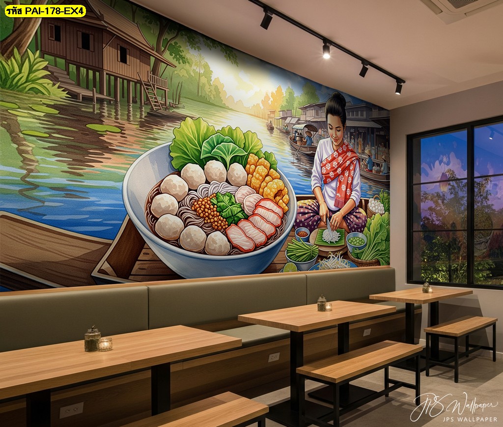 วิธีการแต่งร้านด้วย วอลเปเปอร์ลายแม่ค้าไทย ที่เล่าเรื่องราวไทยแท้
