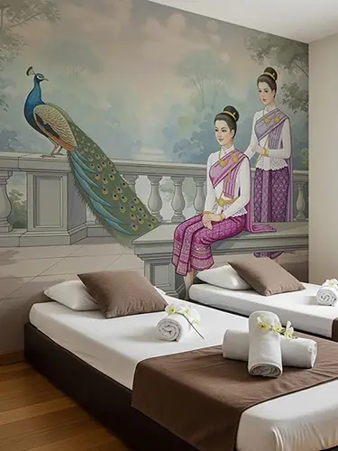 รับพิมพ์ ติดตั้ง วอลเปเปอร์แต่งผนังร้านสปา ร้านนวด ให้สวยงามน่ามอง