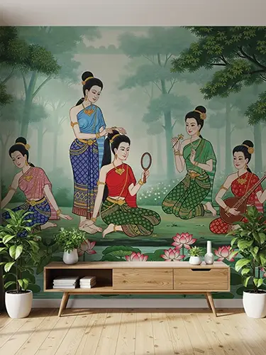 รับพิมพ์ ภาพวาดหญิงไทยโบราณสวยๆ แต่งห้องนั่งเล่นให้บรรยากาศไทยๆ
