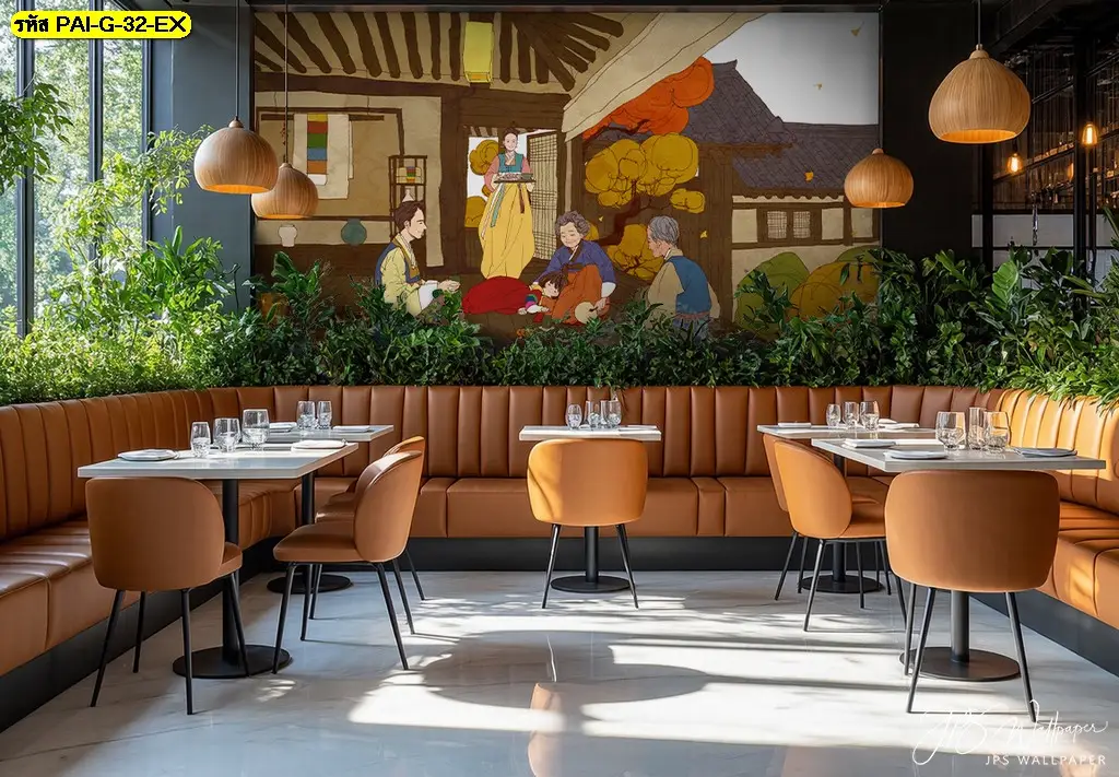 ภาพศิลปะเกาหลีเอิร์ธโทน ช่วยให้ร้านอาหารดูสบายตาและไม่กดดันสายตา ภาพติดผนังร้านอาหารเกาหลี สไตล์ร่วมสมัย ช่วยให้ร้านดูทันสมัยแต่ไม่ฉูดฉาด
