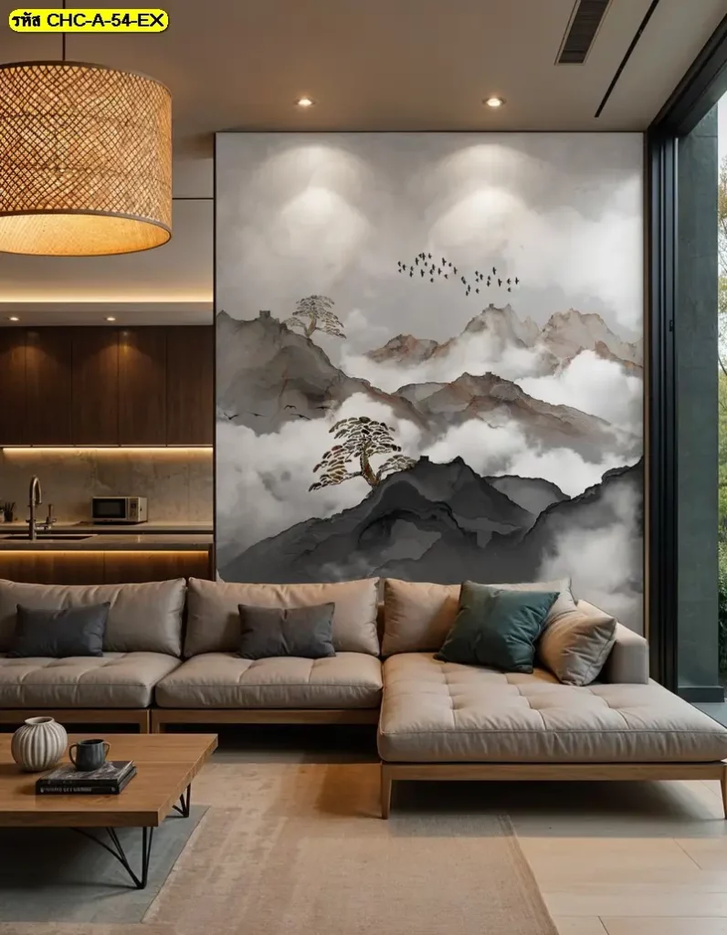 Golden Mountain Wallpaper สำหรับพื้นที่ที่ต้องการความสงบและรสนิยม วอลเปเปอร์ภูเขาโมเดิร์น ที่กลมกลืนกับแสงและโทนสีของห้อง
