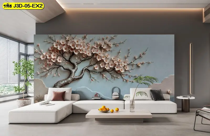 วอลเปเปอร์ดอกไม้สีชมพู 3 มิติ ช่วยเติมความละมุนให้บรรยากาศภายในบ้าน ภาพดอกไม้ 3 มิติ โทนสีอ่อน ช่วยสร้างอารมณ์ที่ผ่อนคลายและสมดุล
