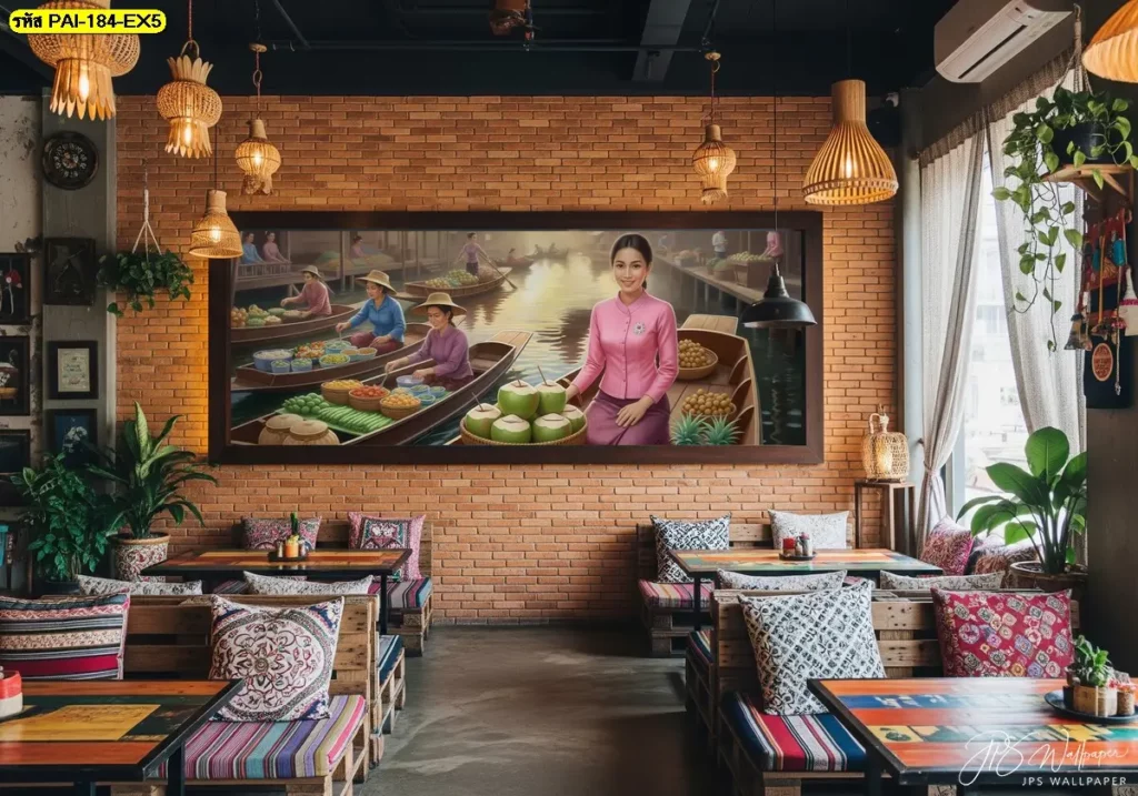 วอลเปเปอร์ตกแต่งร้านผลไม้แนวตลาดน้ำ เพิ่มจุดเด่นและสร้างอารมณ์สดชื่นให้ลูกค้า
