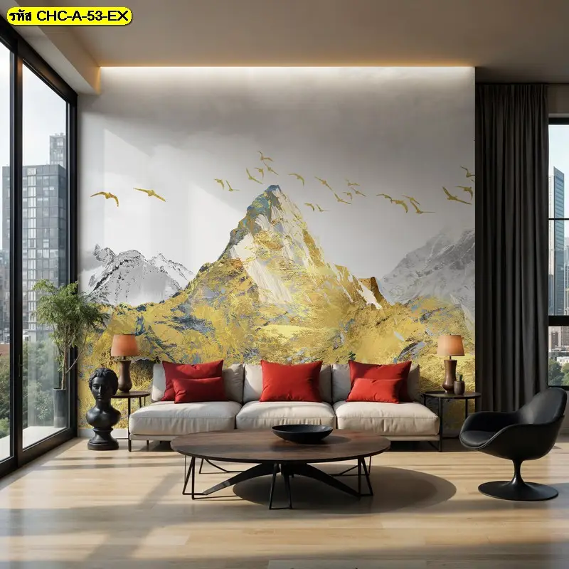 Chinese mountain wall mural ที่ช่วยให้พื้นที่ดูเรียบ มีความหมาย และไม่อึดอัด วอลเปเปอร์มงคลลายภูเขา ออกแบบตามขนาดจริง ช่วยให้การจัดพื้นที่ง่ายขึ้น
