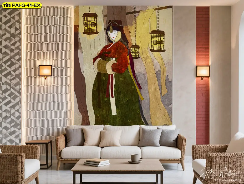 ภาพวาดหญิงเกาหลีชุดฮันบก วอลเปเปอร์ร้านอาหารเกาหลีที่ช่วยสร้างความประทับใจตั้งแต่ก้าวแรก
