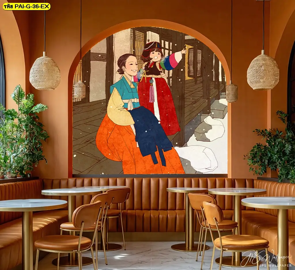 ภาพศิลปะแนวเกาหลีสำหรับร้านอาหาร ช่วยปรับสมดุลพื้นที่ให้น่านั่งมากขึ้น ภาพติดผนังร้านอาหารเกาหลี โทนสงบ เหมาะกับบรรยากาศการรับประทานอาหาร

