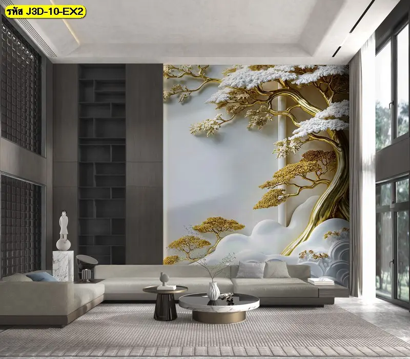 วอลเปเปอร์ภูเขาทอง 3 มิติ สื่อถึงความสำเร็จและความมั่นใจอย่างสุขุม ภาพภูเขา 3 มิติ โทนทองอ่อน ช่วยให้พื้นที่ดูโปร่งและสมดุล