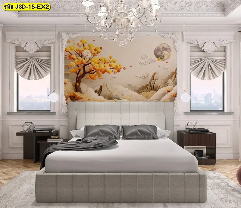 3D mountain wallpaper ที่ใช้เส้นเรียบและโทนสีสุขุม เข้ากับพื้นที่ยุคใหม่ วอลเปเปอร์ภูเขาทอง 3 มิติ เพิ่มมิติพลังให้ผนังโดยไม่รบกวนการใช้งาน