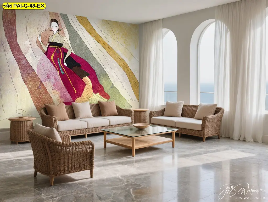 วอลเปเปอร์ตกแต่งร้านเกาหลี ออกแบบตามขนาดผนังจริง ภาพพอดีและสัดส่วนสวยงาม

