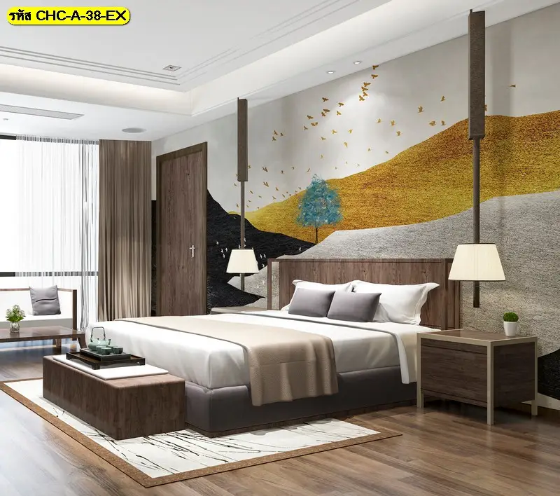 Golden Mountain Wallpaper เส้นสีทองละเอียด ช่วยเพิ่มความหรูอย่างพอดี วอลเปเปอร์ลายภูเขาสีทอง ที่ทำให้พื้นที่ดูนิ่งแต่ไม่เงียบจนเกินไป
