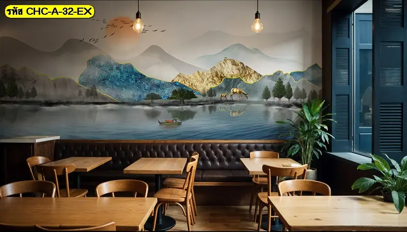 วอลเปเปอร์ภูเขาฮวงจุ้ย ที่ช่วยให้ผนังดูเป็นระเบียบและมีจุดโฟกัสชัดเจน ภาพภูเขามงคลโทนทอง–ฟ้า วอลเปเปอร์ที่ให้ความรู้สึกนิ่งและผ่อนคลาย
