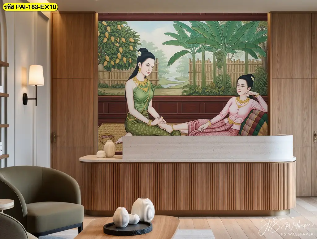 Thai massage mural wallpaper สำหรับร้านนวดและสปา ช่วยยกระดับภาพลักษณ์ร้านและสร้างมุมถ่ายรูปสวย