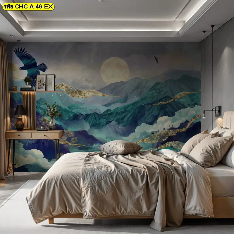 Chinese mountain wall mural สำหรับผู้ที่ต้องการงานภาพพอดีผนัง  วอลเปเปอร์มงคลลายภูเขา ที่ช่วยจัดสมดุลหยินหยางของพื้นที่อย่างเป็นธรรมชาติ
