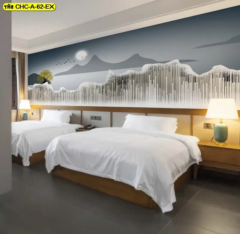 วอลเปเปอร์ลายฮวงจุ้ยภูเขา สำหรับบ้านยุคใหม่ที่ต้องการความสงบ ภาพภูเขาฮวงจุ้ยโทนหมอก ช่วยให้ห้องดูนุ่มและไม่กดดันสายตา
