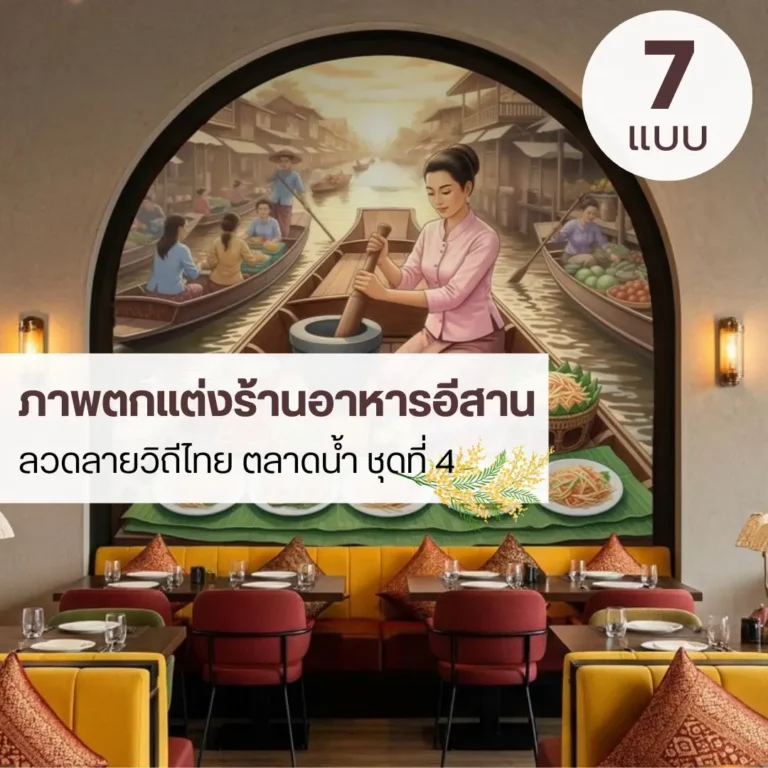 วอลเปเปอร์ร้านส้มตำ ออกแบบตามขนาดผนังจริง ภาพพอดีและกลายเป็นจุดเด่นของร้าน papaya salad wallpaper mural ที่ช่วยให้ผนังร้านไม่ดูว่าง และสื่อสารเมนูหลักได้ชัดเจน