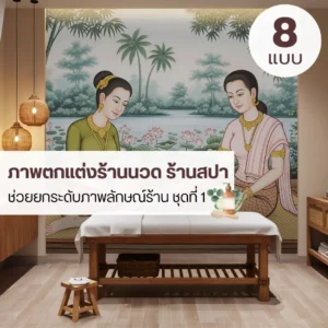 วอลเปเปอร์ร้านนวดไทย ลวดลายร่วมสมัย เสริมภาพลักษณ์ร้านให้ดูดีและน่าจดจำ ภาพนวดแผนไทยบนผนังร้าน โทนอ่อนสบาย สื่อถึงการพักผ่อนและความเป็นมืออาชีพ