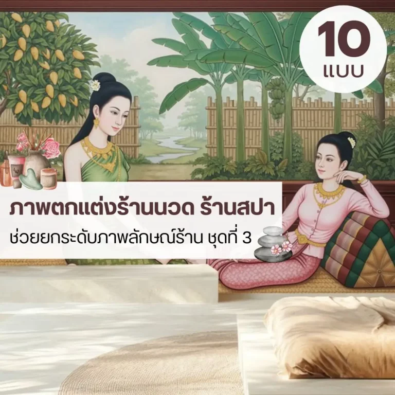 ภาพนวดแผนไทยโทนละมุน วอลเปเปอร์ที่ช่วยสร้างอารมณ์สงบให้ลูกค้า Thai massage mural wallpaper ที่ช่วยให้ร้านดูเป็นมืออาชีพและน่าเข้าใช้บริการ