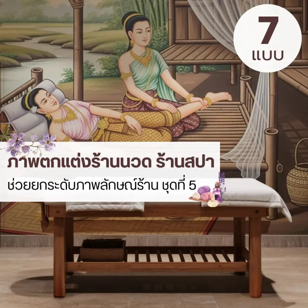 ภาพตกแต่งร้านนวดแผนไทย โทนสงบ ใช้งานได้ยาวและเข้ากับทุกฤดูกาล Thai massage mural wallpaper ที่ช่วยยกระดับบรรยากาศร้านนวดให้ดูผ่อนคลายมากขึ้น