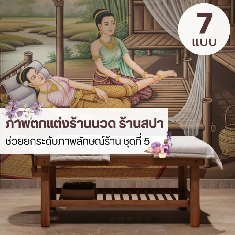 ภาพตกแต่งร้านนวดแผนไทย โทนสงบ ใช้งานได้ยาวและเข้ากับทุกฤดูกาล Thai massage mural wallpaper ที่ช่วยยกระดับบรรยากาศร้านนวดให้ดูผ่อนคลายมากขึ้น