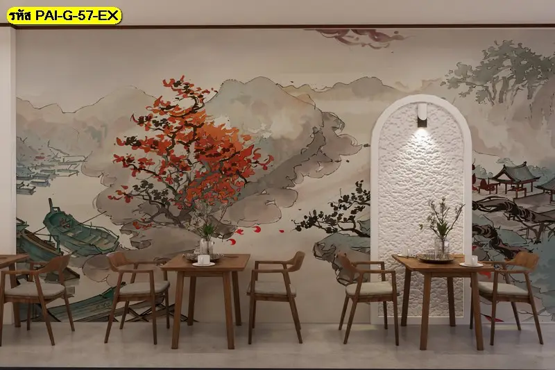 ภาพวาดเมืองเกาหลีโบราณบนวอลเปเปอร์เกาหลีโบราณ รับพิมพ์และรับผลิตติดตั้งโดย JPS Wallpaper ให้ผนังดูมีเรื่องราว
