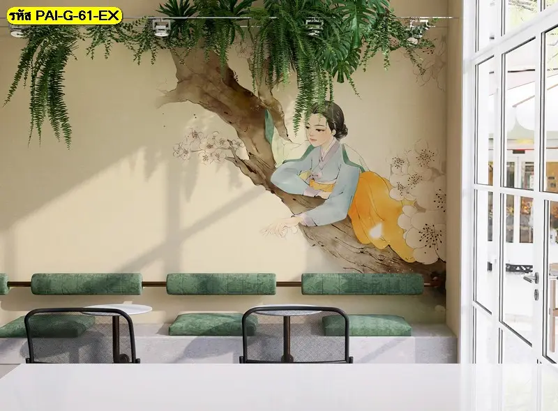 วอลเปเปอร์ศิลปะเกาหลีสไตล์ร้านอาหาร รับพิมพ์และรับผลิตติดตั้งโดย JPS Wallpaper เพื่อประสบการณ์ที่ลูกค้าจดจำ