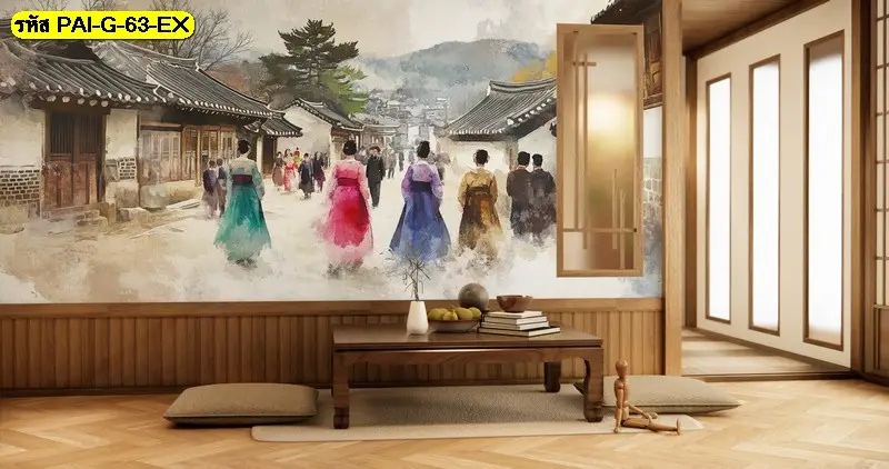 korean traditional painting wallpaper สำหรับร้านอาหาร รับพิมพ์ภาพวาดวัฒนธรรมเกาหลี พร้อมรับผลิตติดตั้งโดย JPS Wallpaper
