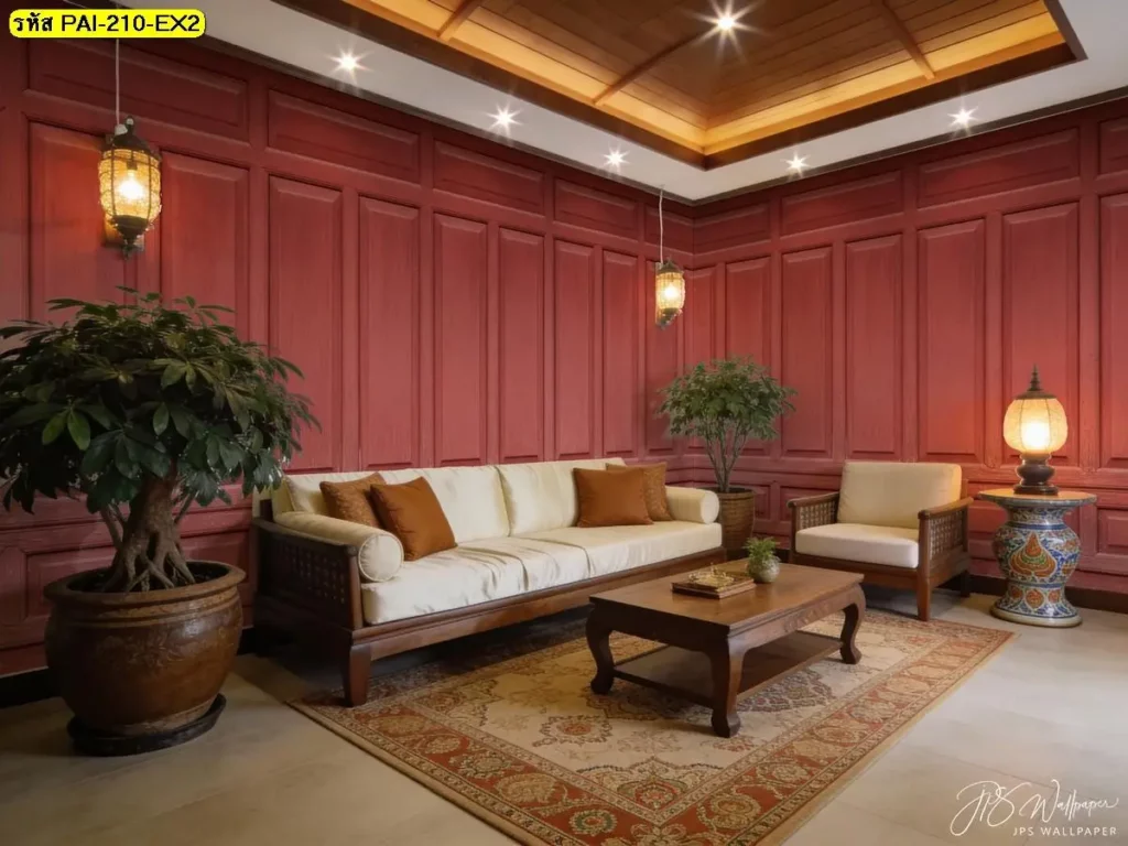 กรุผนังลายไม้แบบคลาสสิกในรูปแบบ wood panel wallpaper ช่วยให้ผนังดูต่อเนื่อง วอลเปเปอร์กรุผนังลายไม้รับพิมพ์และติดตั้ง เป็นไอเดียแต่งผนังที่เน้นบรรยากาศ