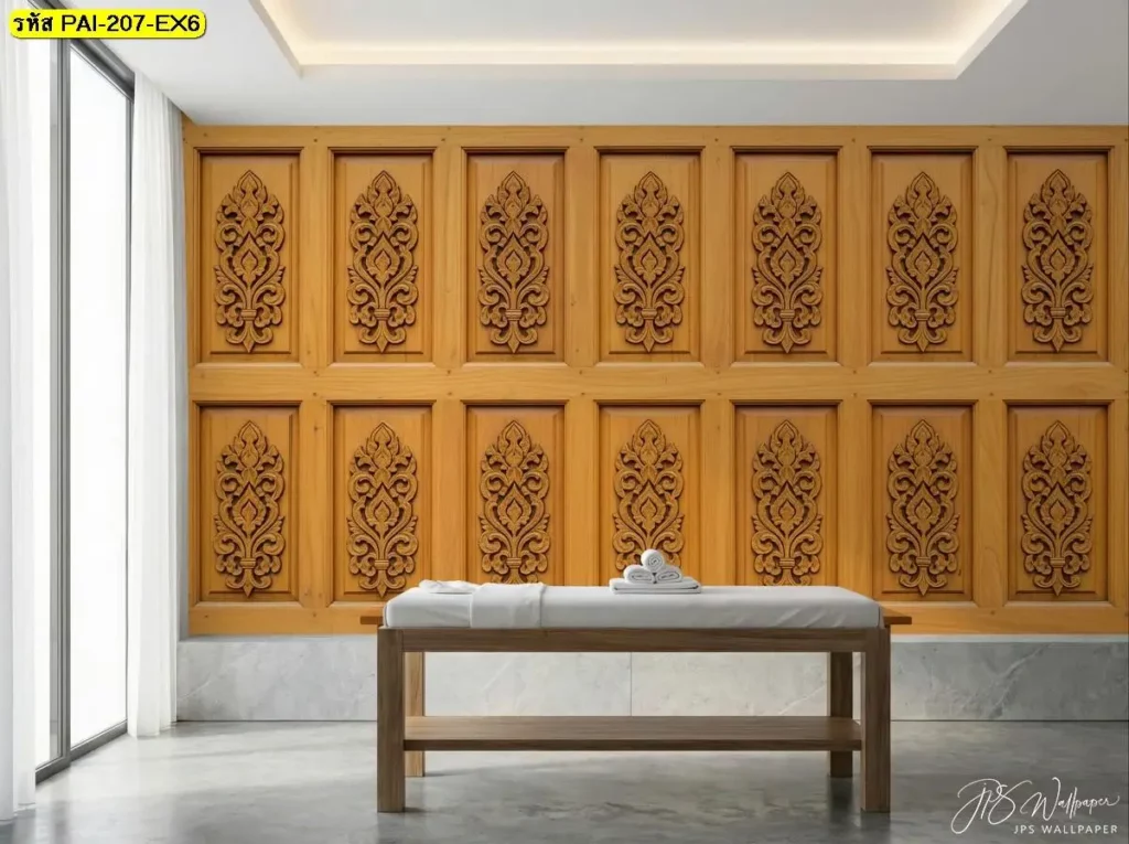 ภาพติดผนังลายไม้กรุผนังแนวเส้นชัด รับพิมพ์และบริการติดตั้ง ช่วยให้ผนังดูเรียบร้อย