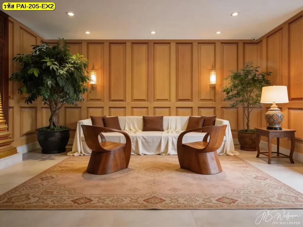 วอลเปเปอร์ติดผนังลายไม้ธรรมชาติ รับพิมพ์ตามขนาดจริง พร้อมติดตั้งเป็น wood panel wallpaper สำหรับพื้นที่พักผ่อน