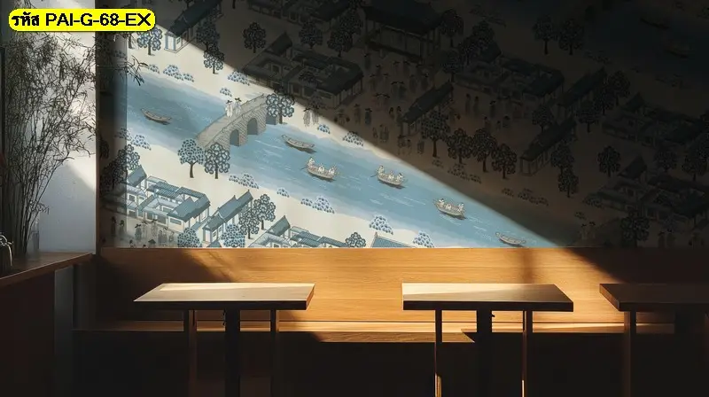 korean culture wallpaper สำหรับร้านอาหาร รับพิมพ์ภาพวาดเมืองเกาหลีโบราณ และรับผลิตติดตั้งโดย JPS Wallpaper
