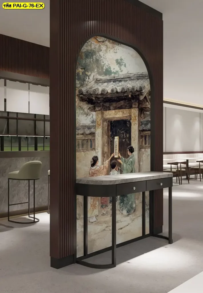 korean traditional painting wallpaper สำหรับร้านอาหารเกาหลี รับพิมพ์ภาพวาดวัฒนธรรมเกาหลี พร้อมรับผลิตติดตั้งโดย JPS Wallpaper
