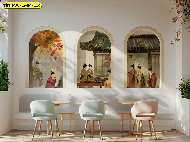 korean traditional painting wallpaper ภาพวาดวัฒนธรรมเกาหลี รับพิมพ์งานเฉพาะพื้นที่ พร้อมรับผลิตติดตั้งโดย JPS Wallpaper
