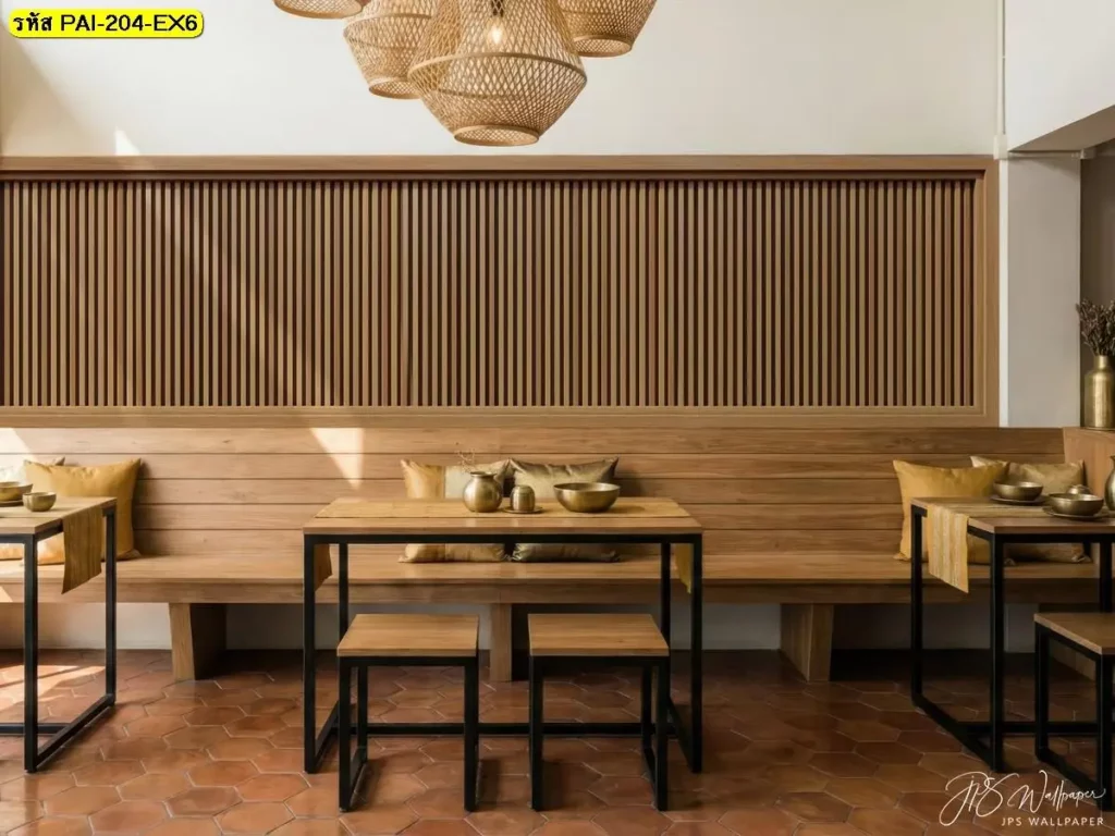 ภาพติดผนังกรุผนังลายไม้รับพิมพ์ตามพื้นที่จริง ช่วยควบคุมแสงไม่ให้แข็ง วอลเปเปอร์ไม้ลายธรรมชาติรับพิมพ์และบริการติดตั้ง เพื่ออารมณ์แสงที่อบอุ่นและเป็นมิตร