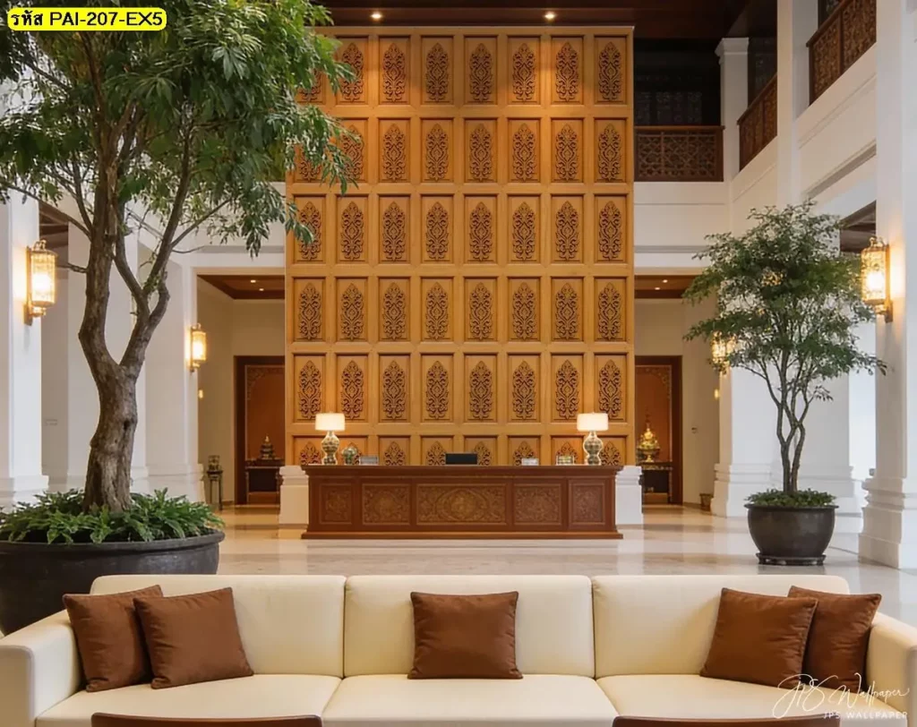 วอลเปเปอร์ไม้ลายธรรมชาติที่ออกแบบจังหวะเส้นรับแสงได้ดี รับพิมพ์พร้อมบริการติดตั้งเพื่อบรรยากาศผ่อนคลาย