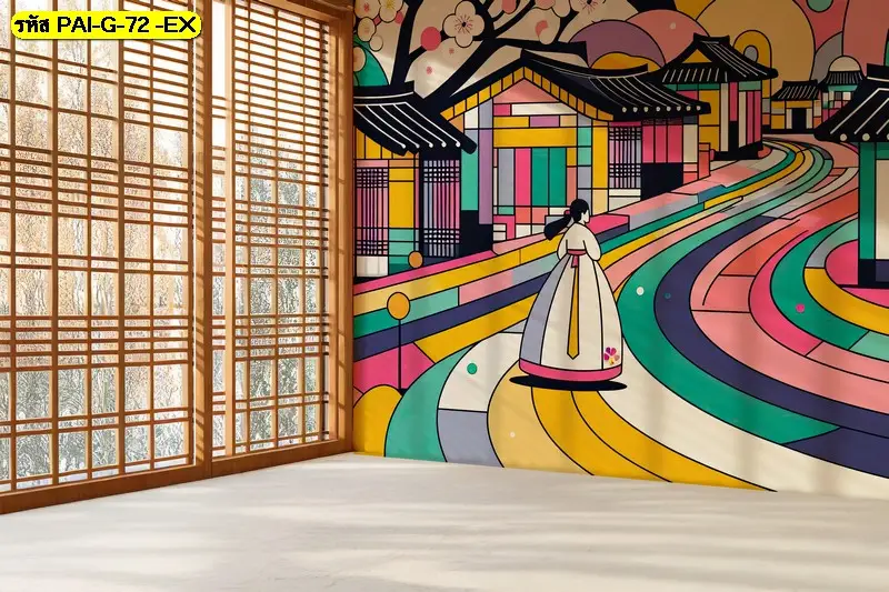 วอลเปเปอร์ลายเกาหลีสำหรับร้านอาหาร รับพิมพ์และรับผลิตติดตั้งโดย JPS Wallpaper ผลิตตามขนาดพื้นที่จริง ถ่ายทอดงานศิลปะอย่างตั้งใจ
