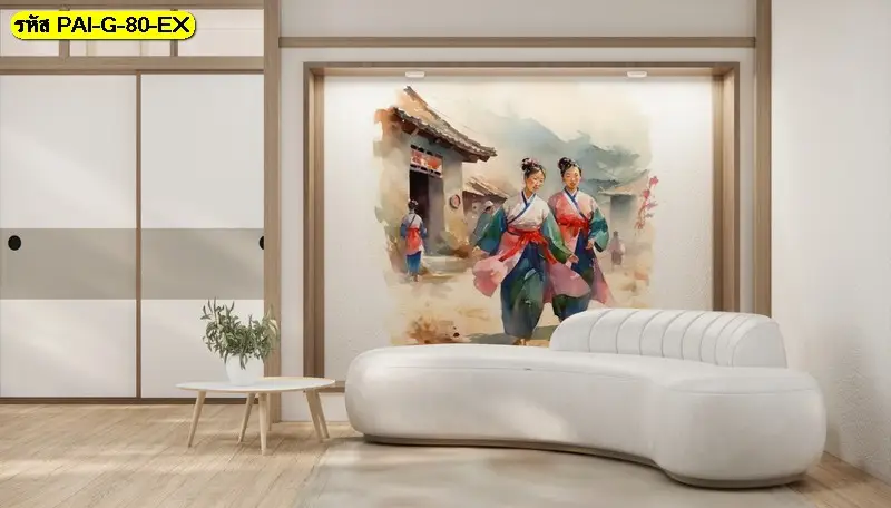 วอลเปเปอร์ร้านอาหารเกาหลีที่รับพิมพ์งานศิลป์ และรับผลิตติดตั้งโดย JPS Wallpaper เพื่อบรรยากาศอบอุ่นของร้าน
