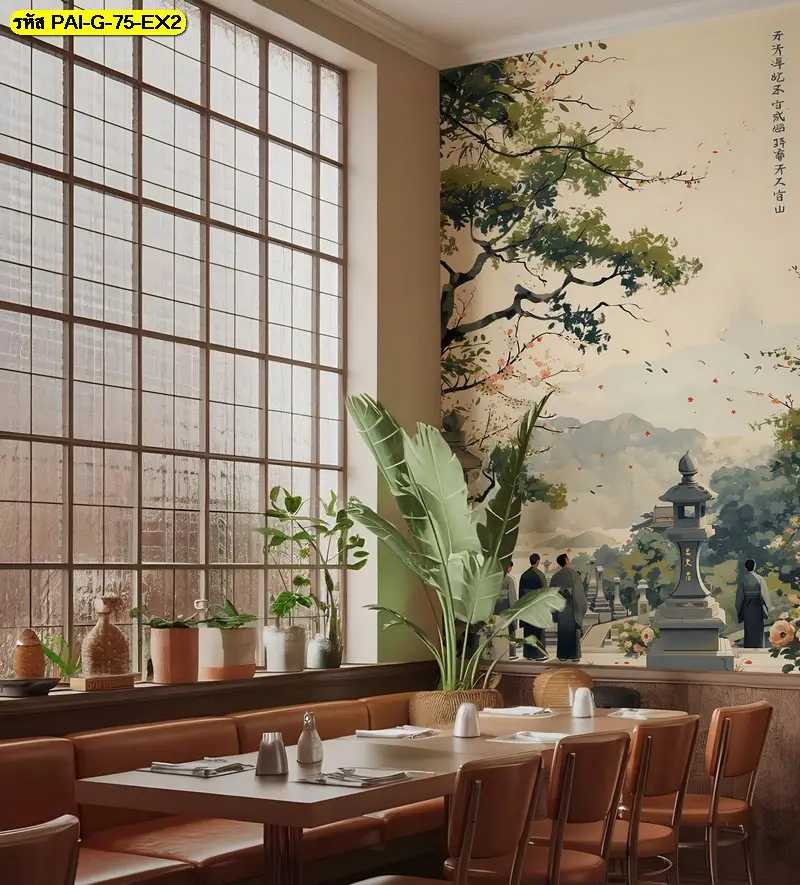 korean culture wallpaper ภาพวาดเมืองเกาหลีโบราณ รับพิมพ์งานศิลป์และรับผลิตติดตั้งโดย JPS Wallpaper สำหรับร้านอาหาร
