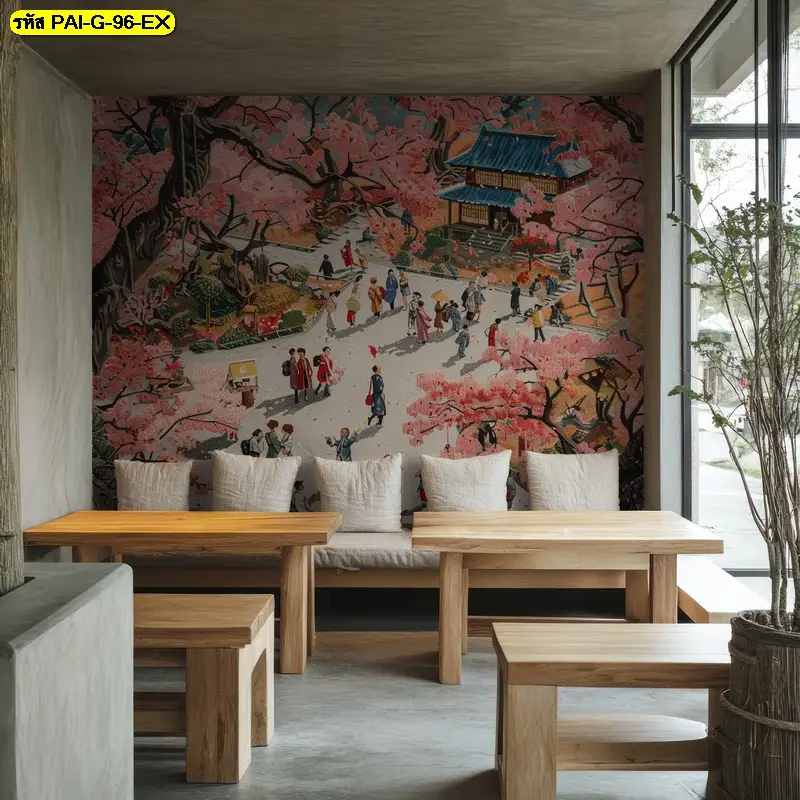 korean traditional painting wallpaper ภาพวาดวัฒนธรรมเกาหลี รับพิมพ์ตามแนวคิดร้าน และรับผลิตติดตั้งโดย JPS Wallpaper
