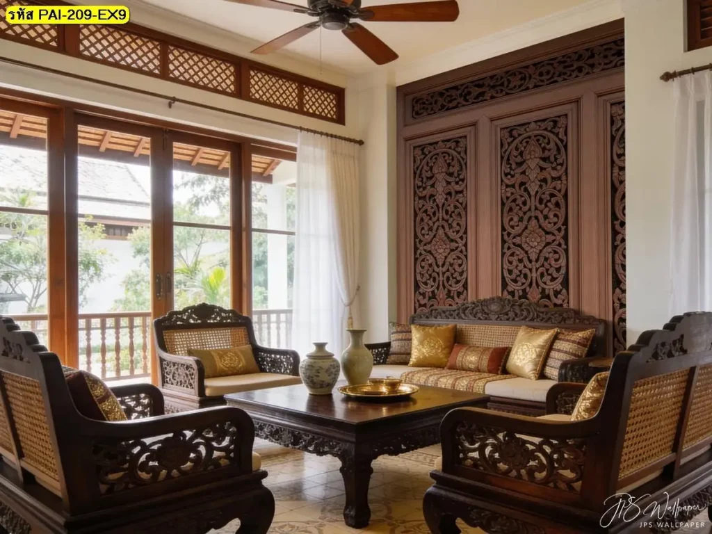 วอลเปเปอร์ลายไม้แนวตั้งรับพิมพ์ตามขนาดจริง พร้อมบริการติดตั้งช่วยให้ผนังดูสูงและโปร่ง