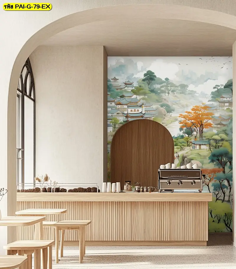 วอลเปเปอร์เกาหลีโบราณตกแต่งร้านอาหาร รับพิมพ์ภาพวาดเมืองเกาหลีโบราณ พร้อมรับผลิตติดตั้งโดย JPS Wallpaper
